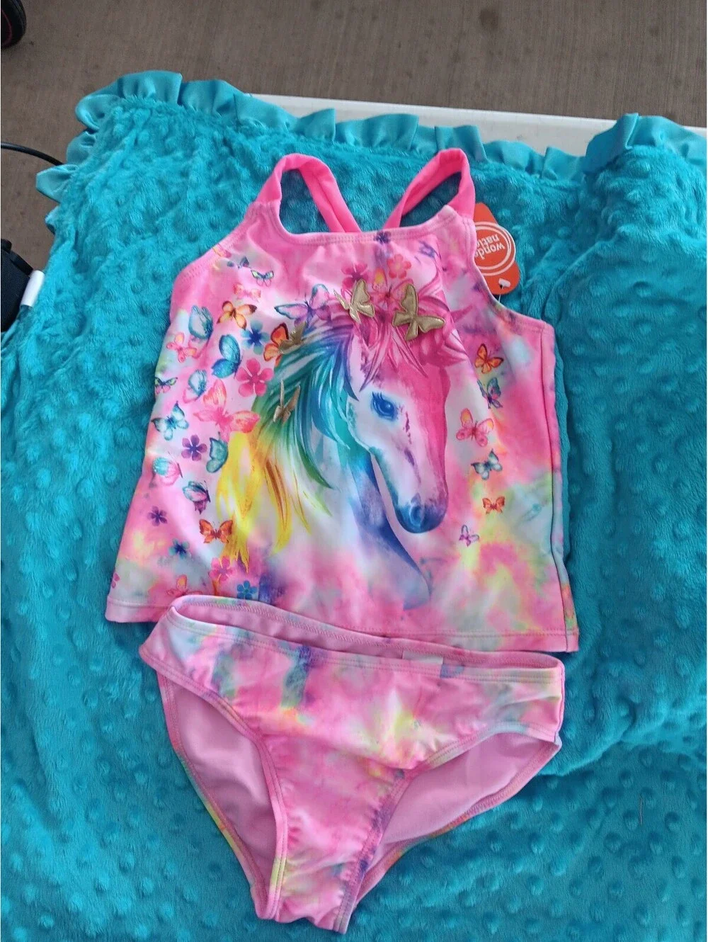 Toddler Girls 2-Piece Tankini Swimsuit Set with Tie-Dye and Unicorn